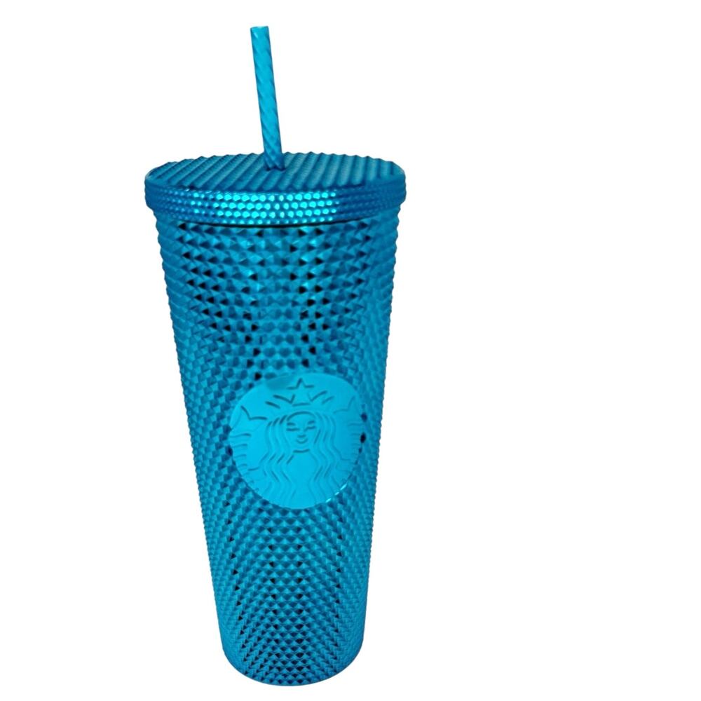 Starbucks Teal Chrome Blue Studded Venti Cold Cup Summer‎ 2023 24oz Tumbler NEW